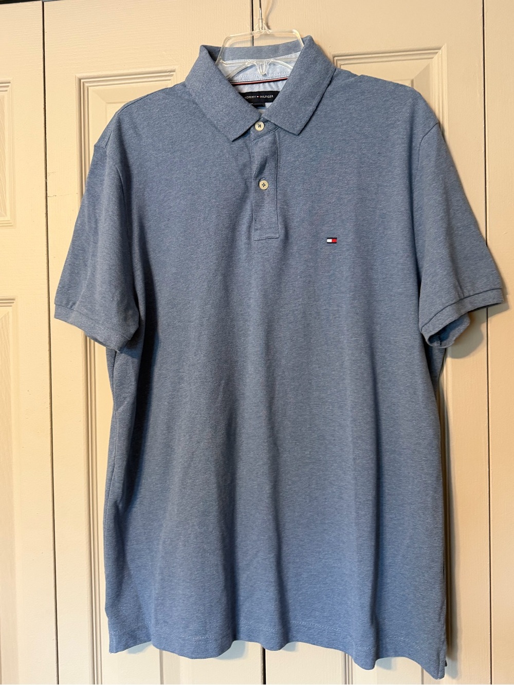 Tommy Hilfiger Blue Cotton Knit Polo Shirt Short Sleeve Men's Size Large